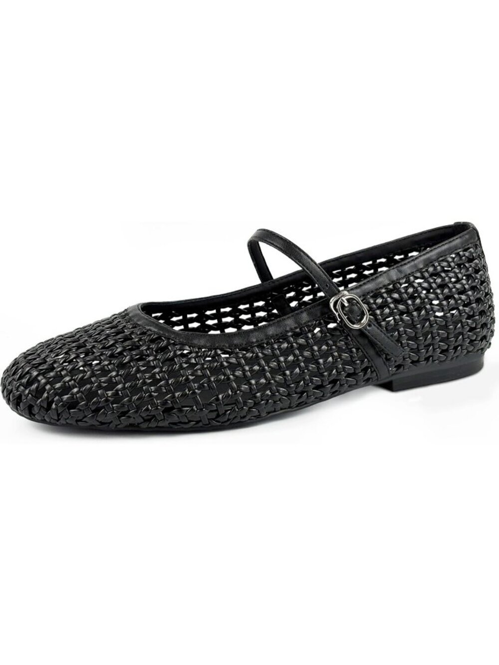 Women's Ballet Flats Faux Leather Black Mary Jane with Buckle Strap Shoes
